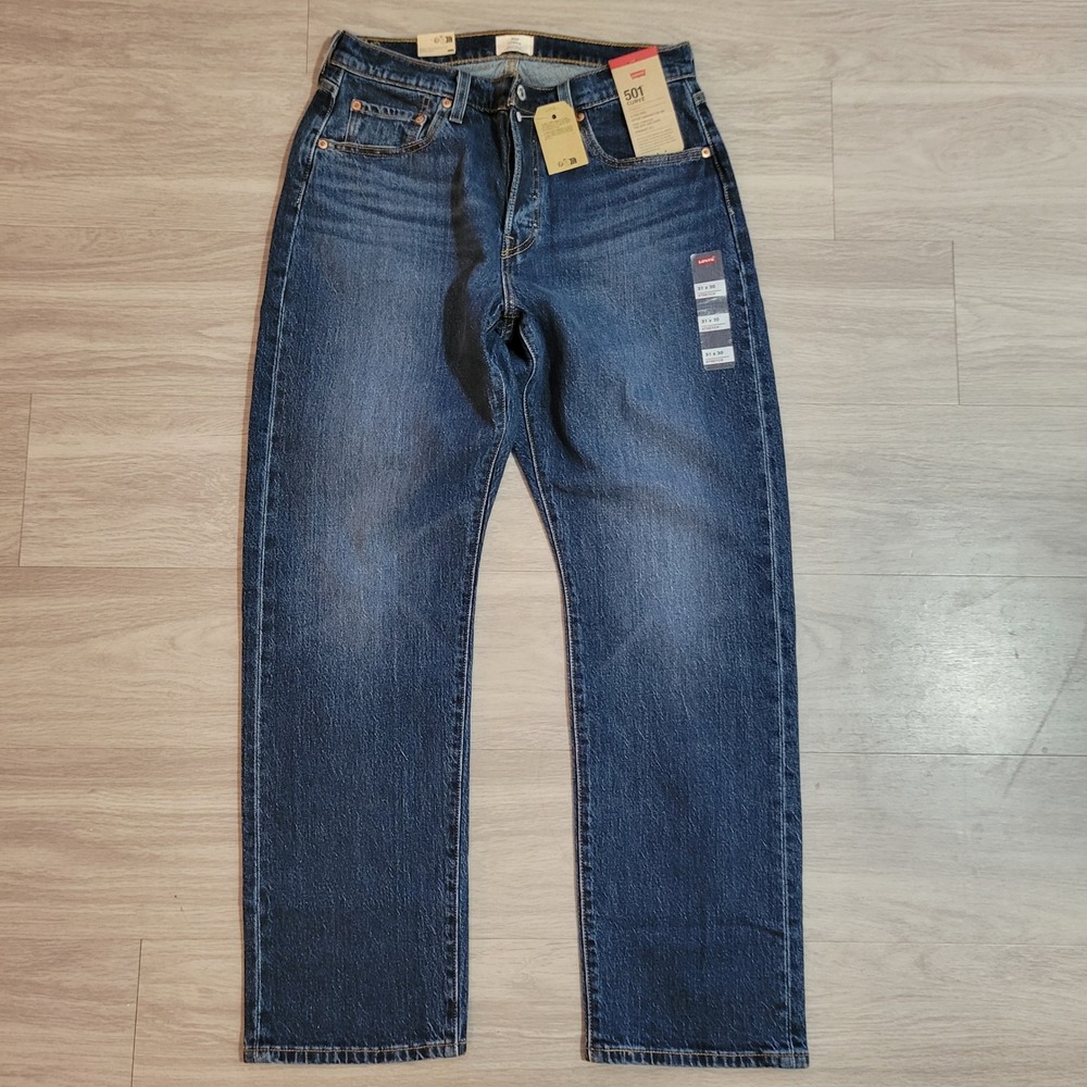 Levis 501 Curve High Rise Straight Leg Jeans Dark Wash Stretch 31x30 NEW